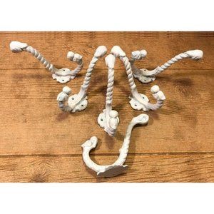 SIX White Cast Iron Rope Wall Hooks 01209